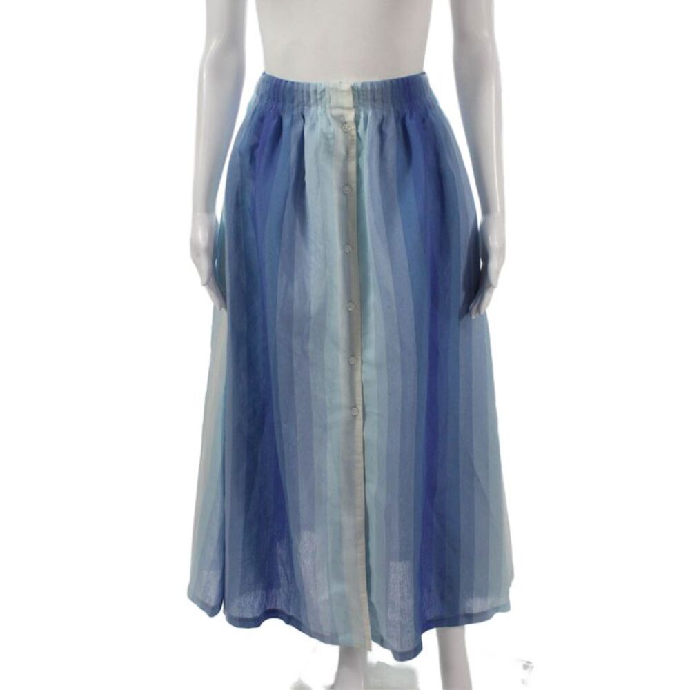 By Any Other Name Women Maxi Skirt Blue Striped Viscose Button Size S